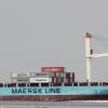 Maersk Wolfsburg seaward on the Delaware River.